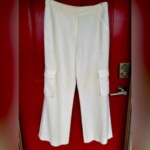 NEIMAN MARCUS s6 cream linen wide leg cargo pants Look new-fully lined-gorgeous!